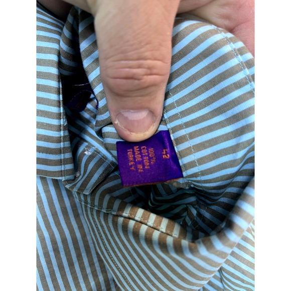 Kuhlman Shirt Mens 42 Button Front Casual Cotton Brown GreenBlue‎ Striped Turkey - Picture 2 of 14